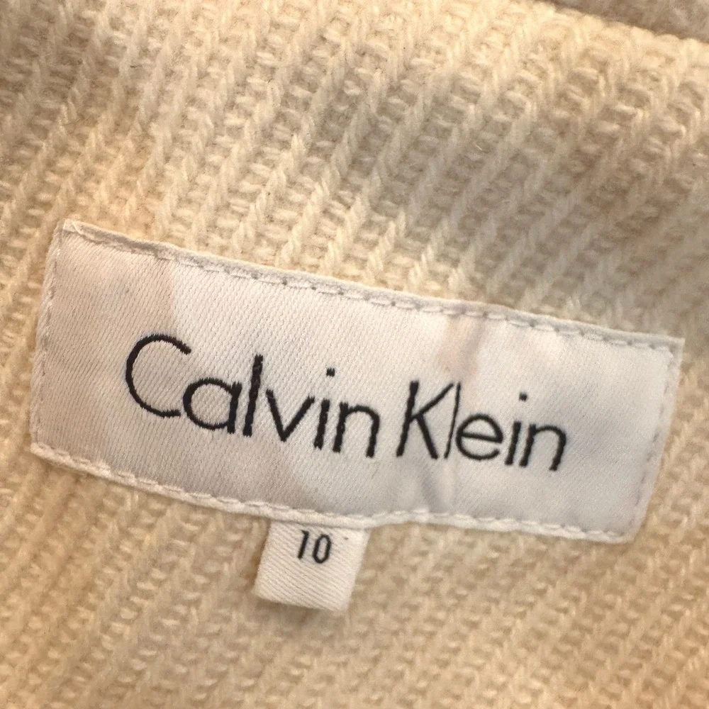 Calvin Klein Women Cream Waterfall Collar Belted Cardigan Coat‎ Size 10